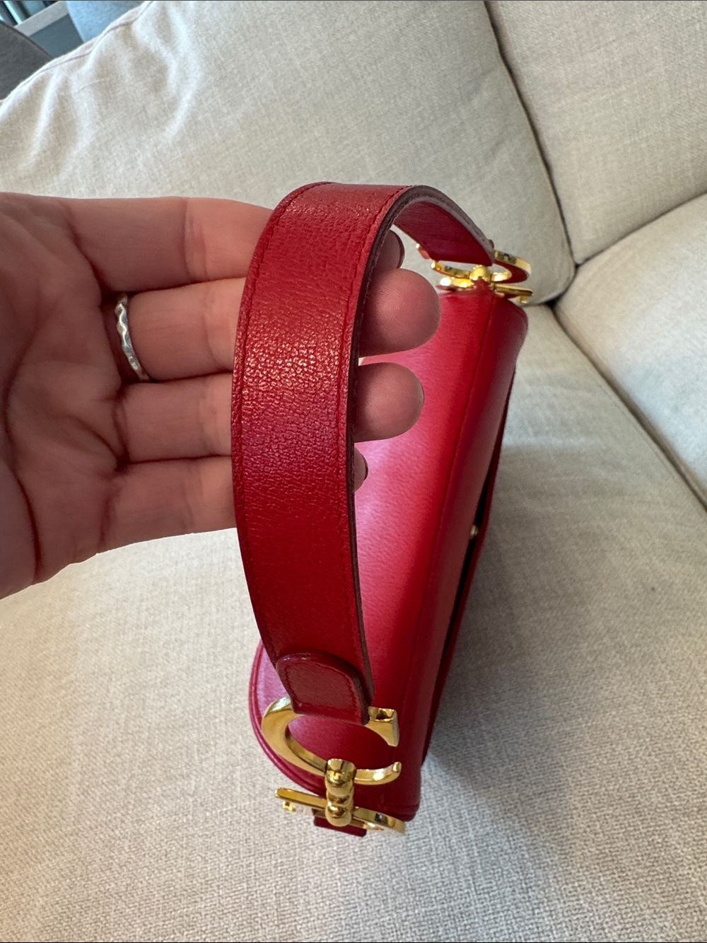 Authentic Christian Dior Vintage Red Leather Saddle Bag Gold Hardware w/ COA Y2K - Picture 8 of 17